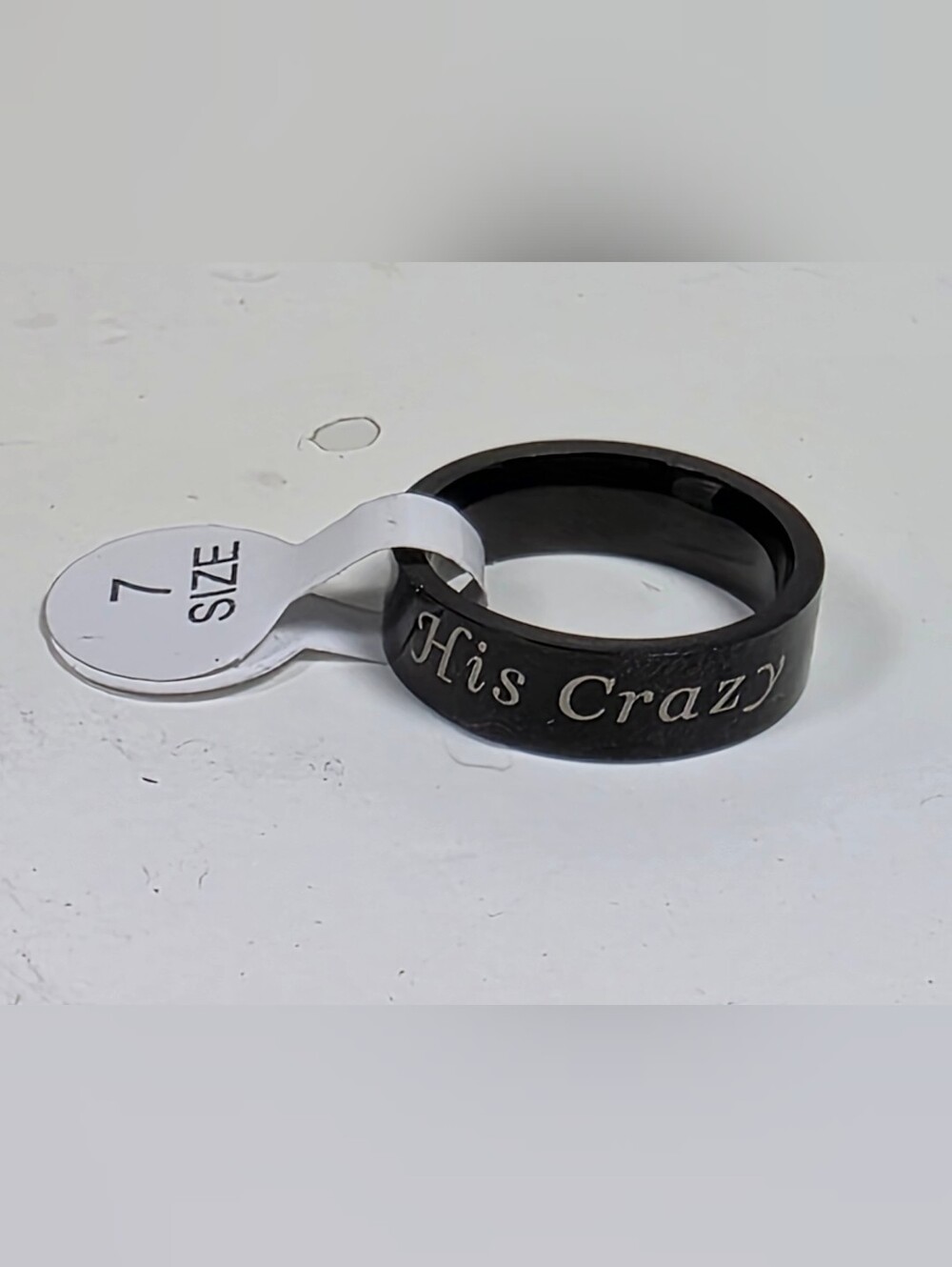 Black 'His Crazy' Engraved Men's Ring